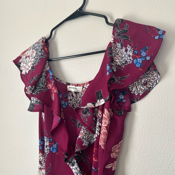 Monteau Wine Floral Ruffle Wrap Midi Dress - Picture 3 of 9